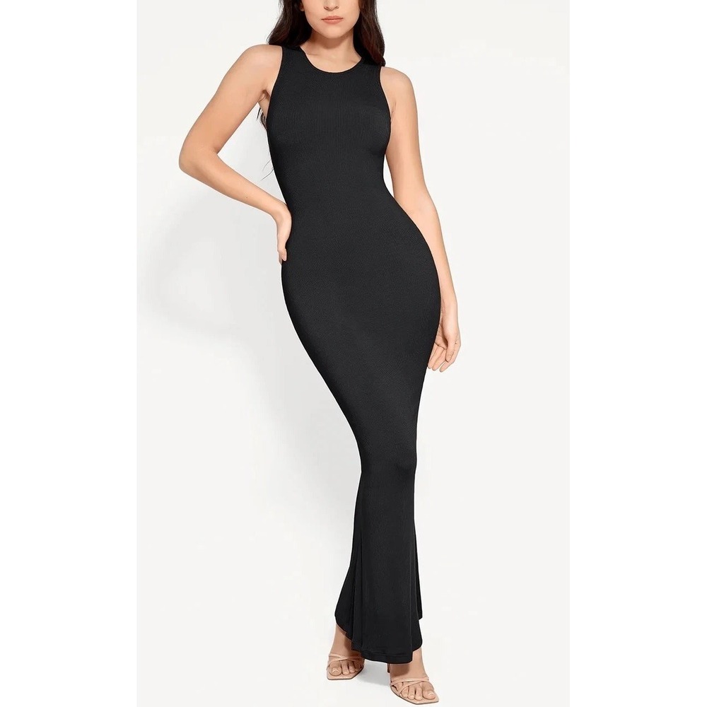 NWT Popilush Shapewear Modal Sleeveless Crew Neck Slimming Maxi Dress Black XXL